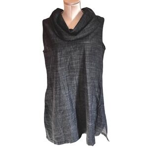 Maggie's Organics Gray Cotton Cowl Neck Sleeveless Tunic Dress L Lagenlook Artsy